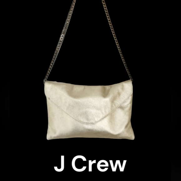J Crew Gold Pebbled Leather Chain Bag. Size 10.5 X 8" - Picture 1 of 11